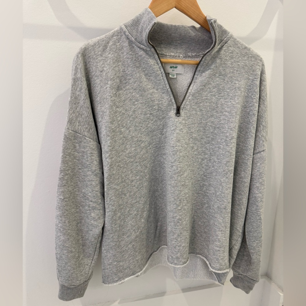 Aerie Gray Quarter Zip Sweatshirt